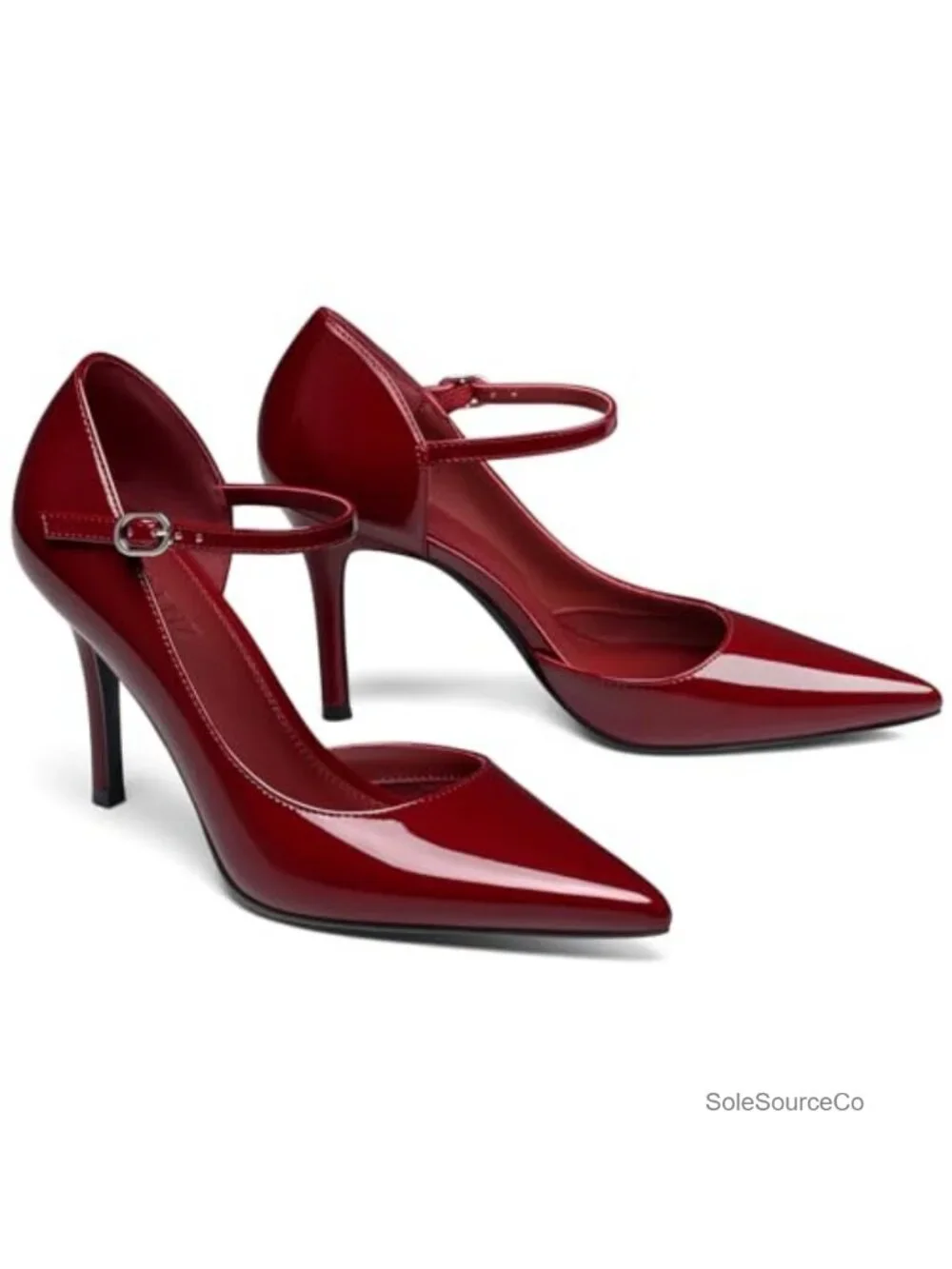 Women's Pointed Toe Stiletto Heels - Faux Leather Pumps with Ankle Strap